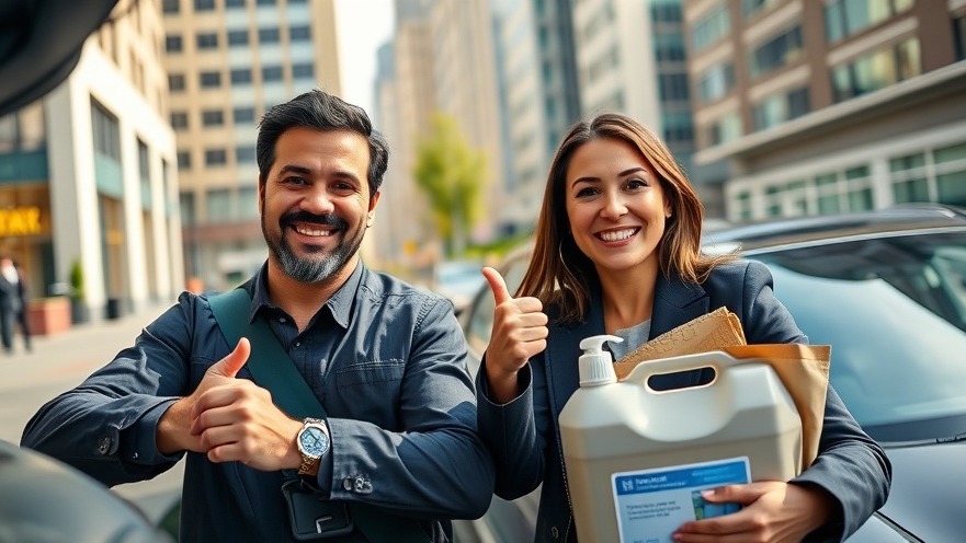 Cleaning business strategies showcased by a Uber driver and businesswoman with cleaning supplies.