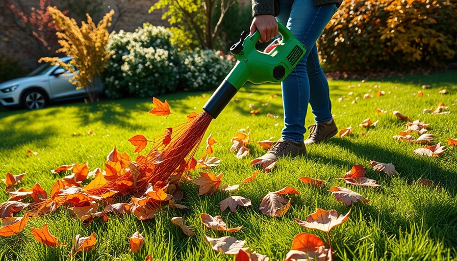 Greenworks 40V Leaf Blower in use on grass with leaves, Deal Alert.