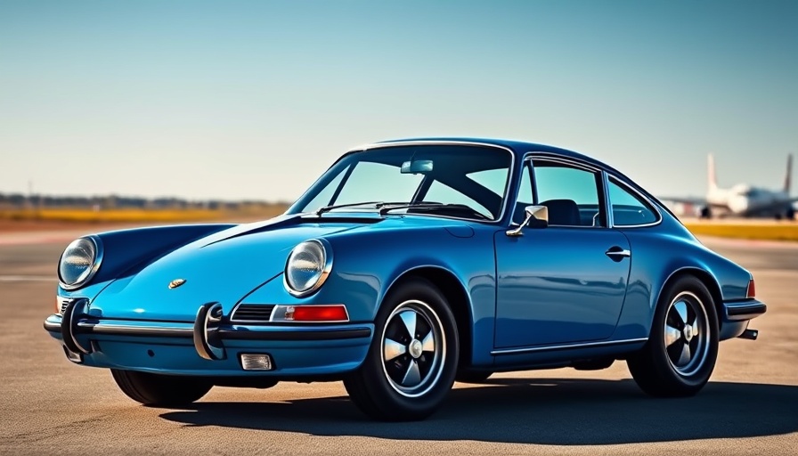 Jerry Seinfeld's blue modified Porsche 911 on an airstrip.