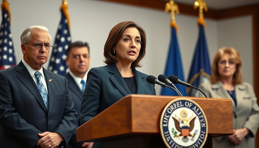 Confident woman addressing bank fraud charges in press conference.
