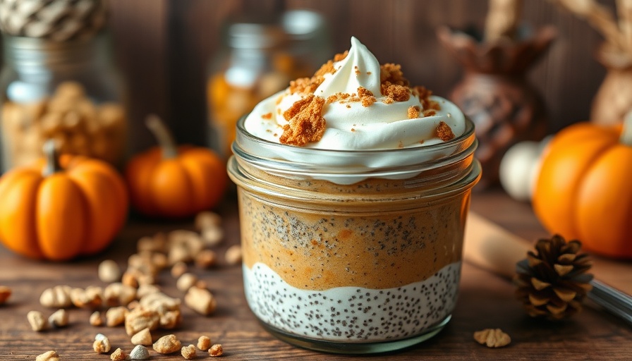Protein-packed pumpkin chia pudding in glass jar with toppings.