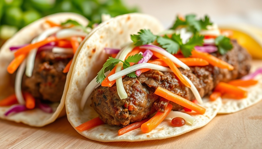 Smash burger tacos with fresh coleslaw and seasoned beef patty on tortillas.