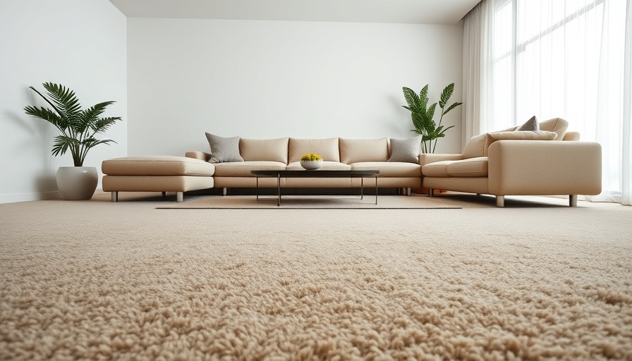 Modern living room with plush beige carpet, Commercial Space Flooring Options.