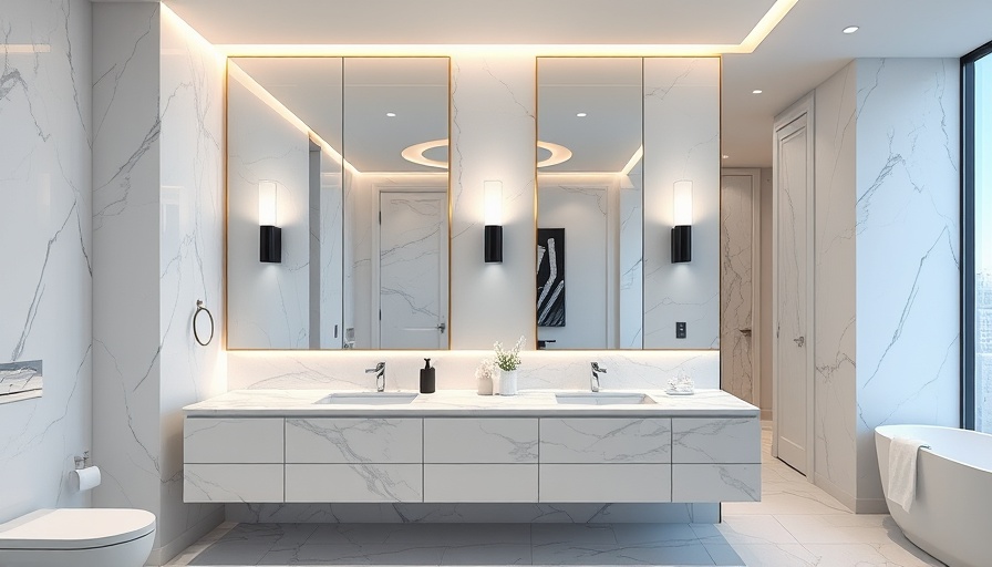 Luxurious downtown Dallas condominium bathroom with double vanity.