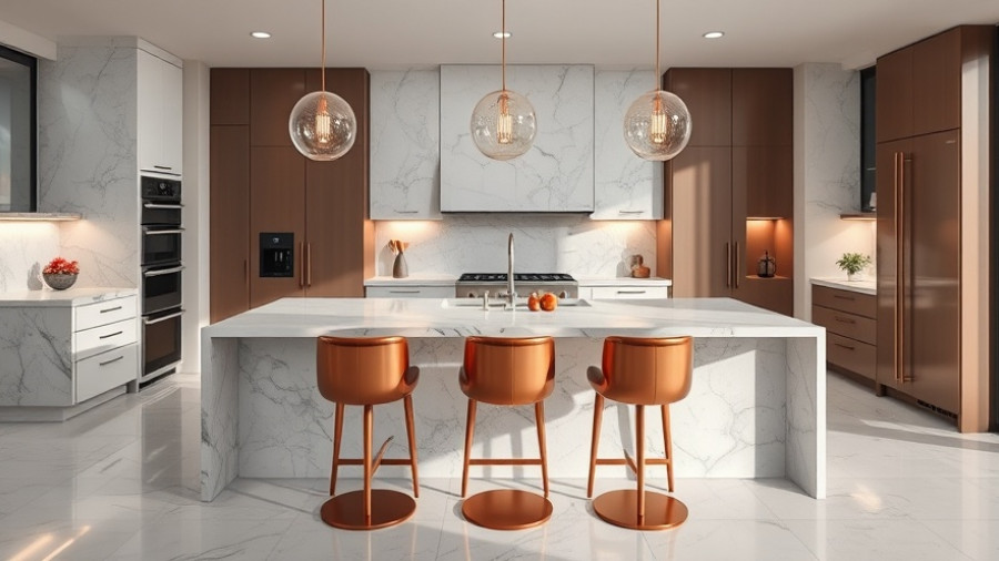 Luxury Living Las Vegas kitchen with marble and copper accents