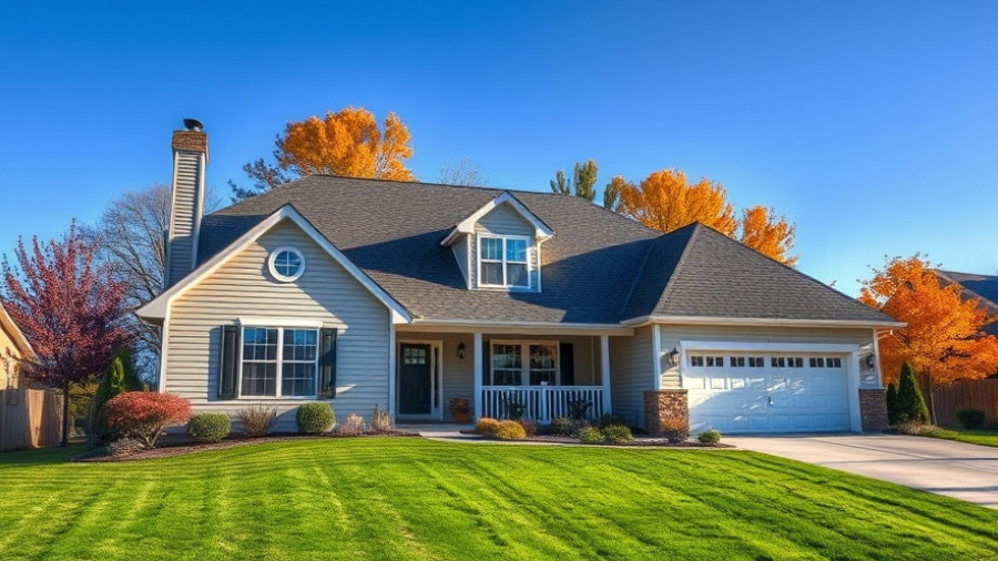 Suburban house with a well-maintained lawn in fall.