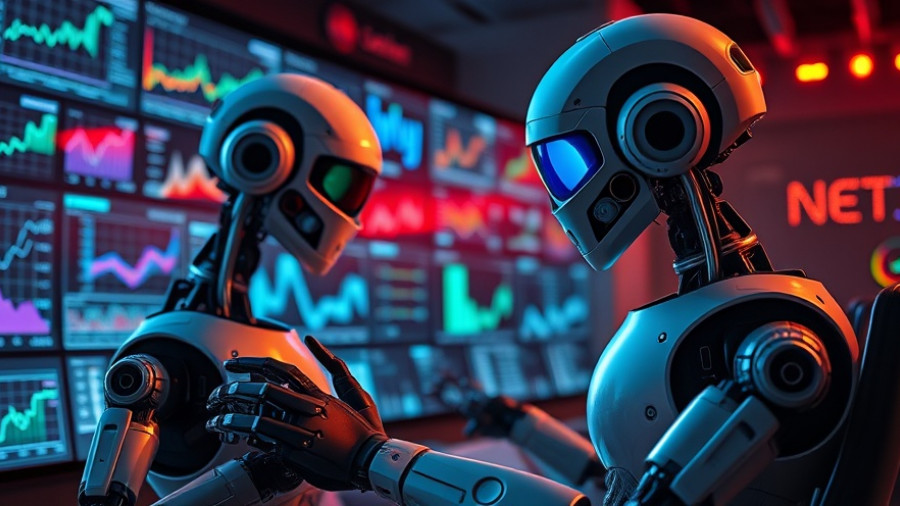 Trust in AI video content for real estate: robots analyzing data charts.