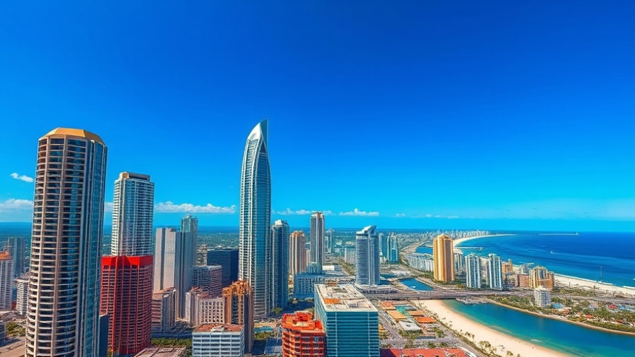 Panama real estate market skyline, aerial view of modern skyscrapers.