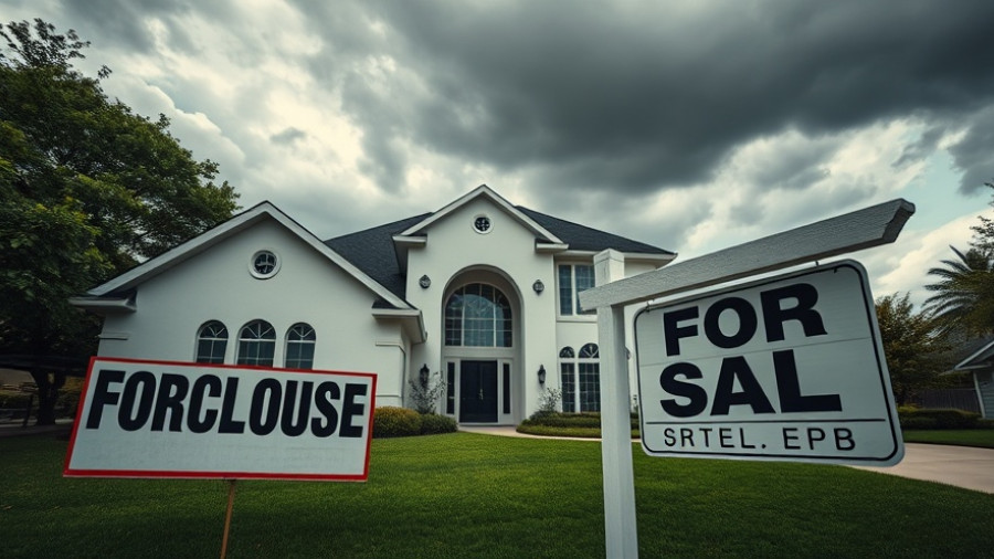 Rising Foreclosures depicted by a house for sale sign.