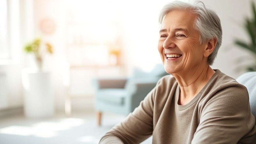 Serene patient smiling in bright room, showcasing pain relief and health innovations.