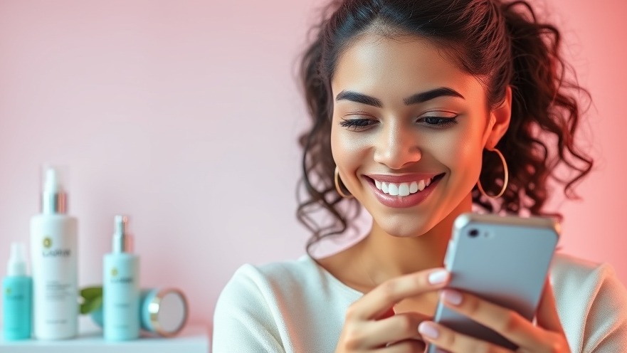 Confident woman with glowing skin using a skincare app for personalized skincare.