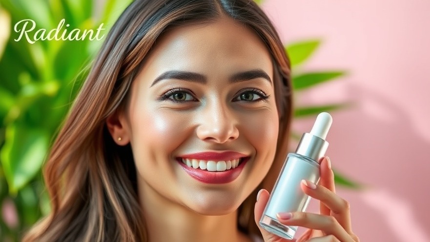 Glowing woman in her 30s holds modern serum; affordable skincare wellness trends.