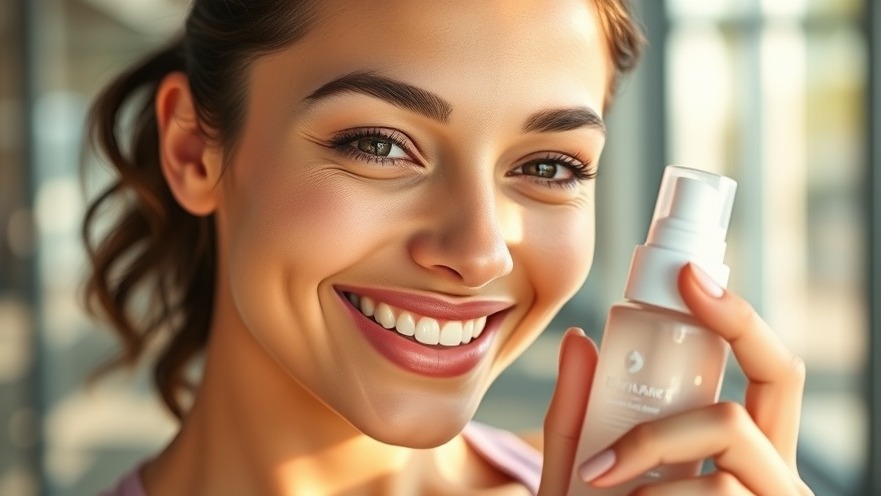 Post workout skin care: radiant woman smiling with hydrating mist in a gym.
