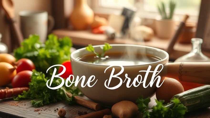 Warm kitchen scene with bone broth highlighting the nutritional benefits of bone broth.
