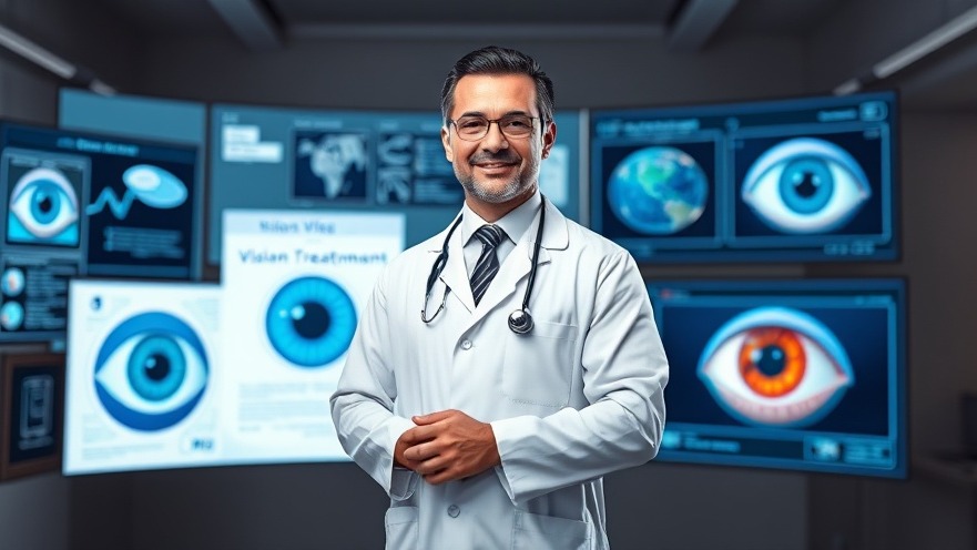 Doctor in a white coat presenting LASIK corrective eye surgery information.