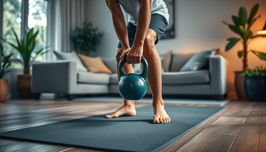 Focused individual lifting kettlebell at home, overcoming barriers to better health.