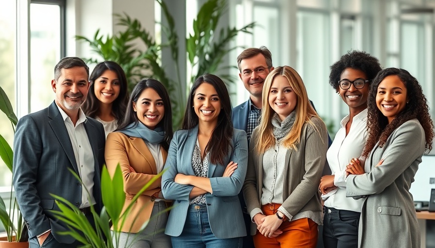 Confident diverse group in office, building a referral network.