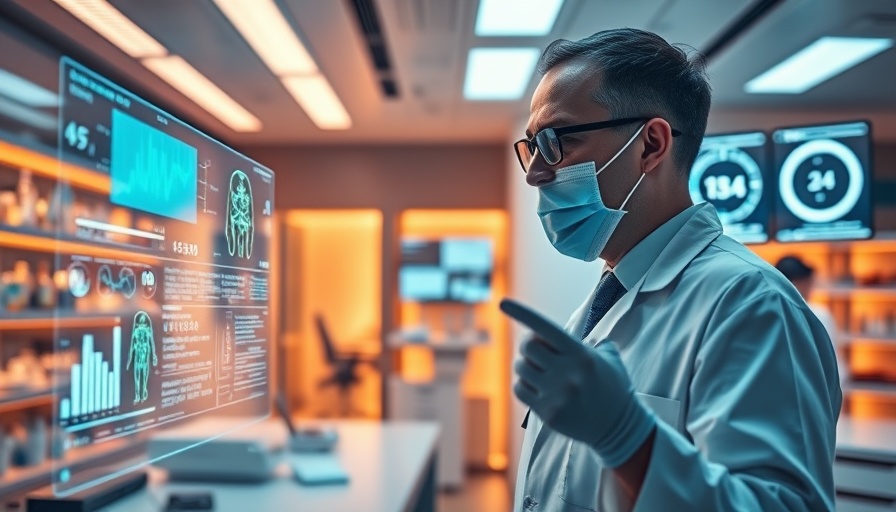 Futuristic lab showing advances in multiple myeloma research with digital screens.