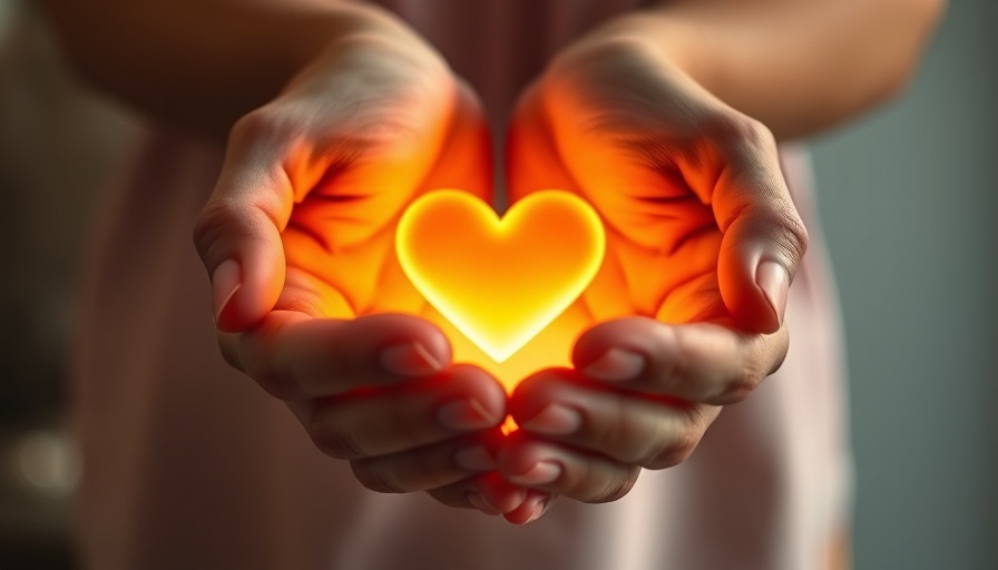 Radiant heart held by hands symbolizing emotional support and healing.