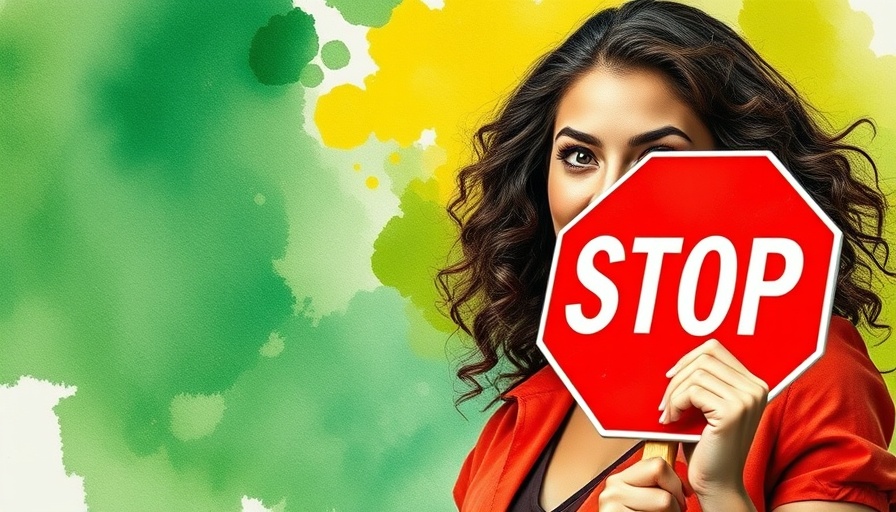 Confident woman with stop sign embodies standing up for yourself and kindness.