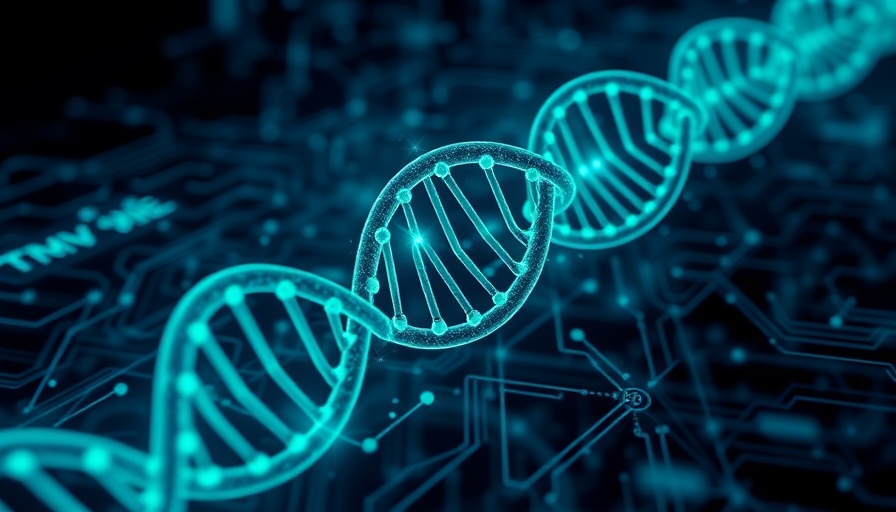 Abstract DNA hacking cybersecurity risks illustration in digital style.