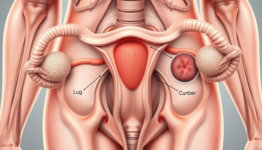 Stage IIIB ovarian germ cell tumor anatomy illustration.
