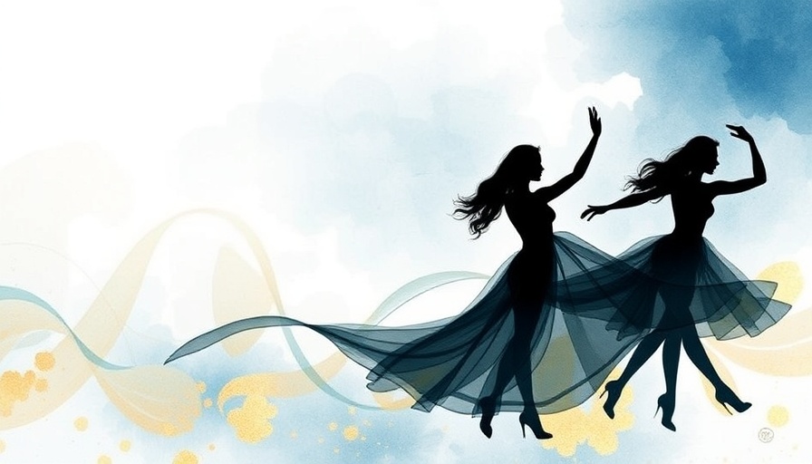 Artistic depiction of dancers in silhouette, symbolizing shadow work and healing.