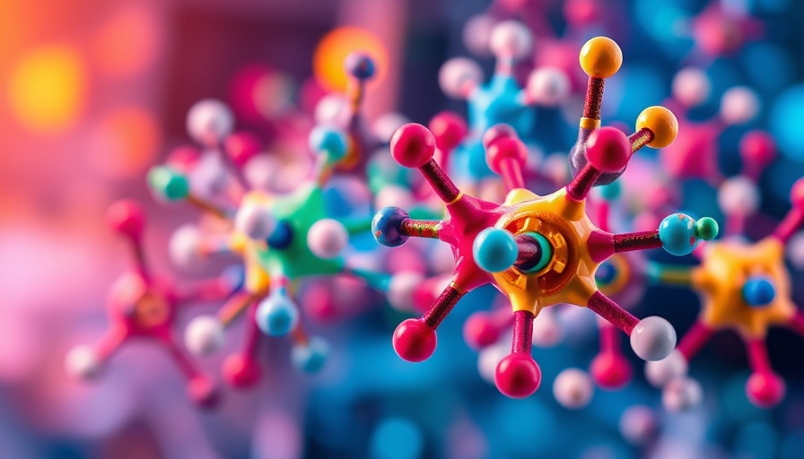 Colorful 3D molecular structure in health research biomolecules.