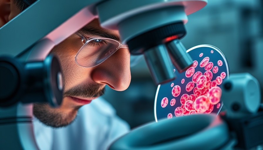 Scientist researching zombie skin cells under a microscope in a lab.