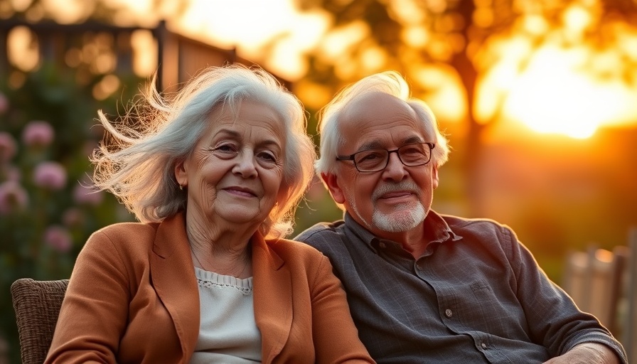 Secrets of human longevity: elderly couple enjoying a sunset in a garden.