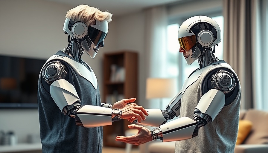 Futuristic elderly assistance robot helping senior.