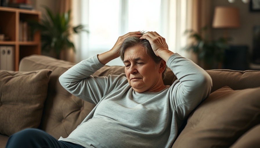 Middle-aged woman experiencing mini-stroke lasting fatigue at home.