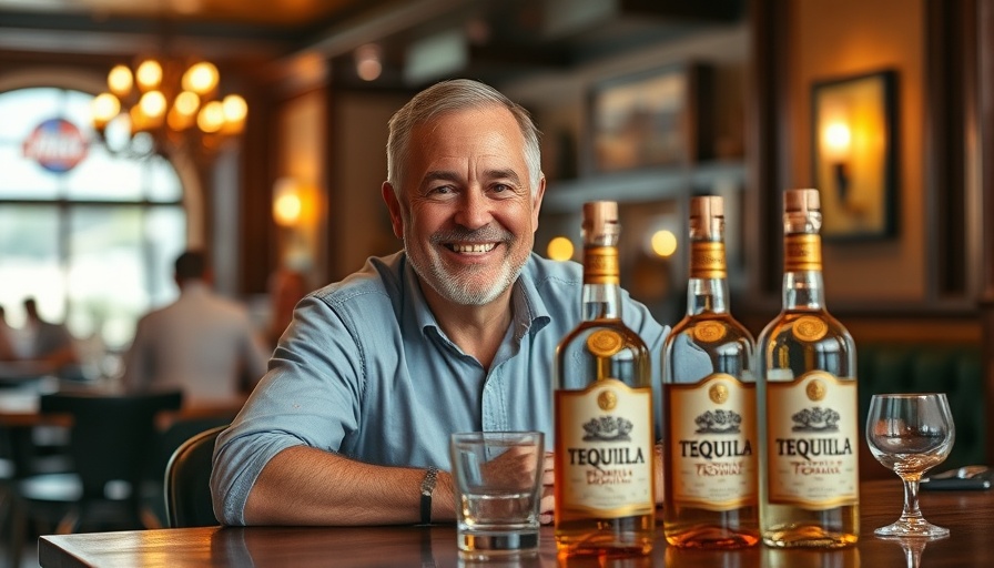 Man with tequila bottles in a Sacramento restaurant.