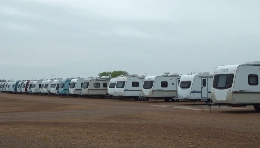 Row of trailers in a lot, Sacramento homelessness response.