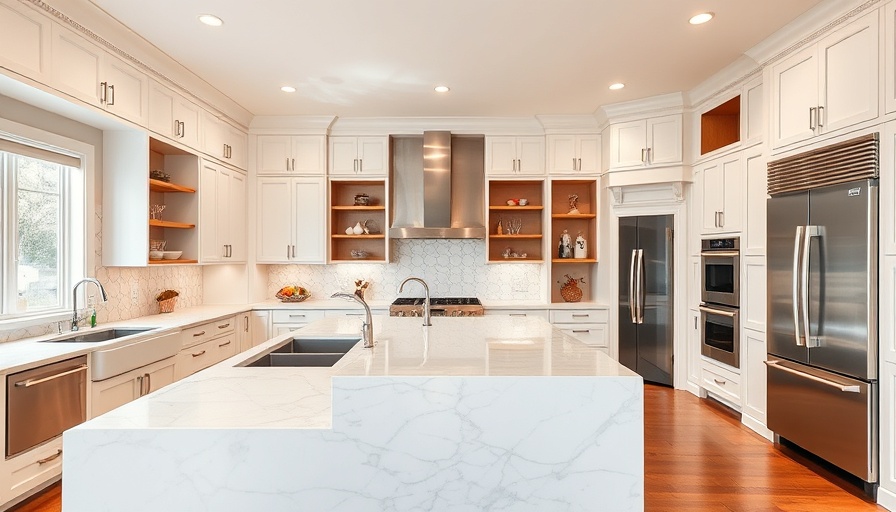 Modern kitchen remodeling in Sacramento with marble island.