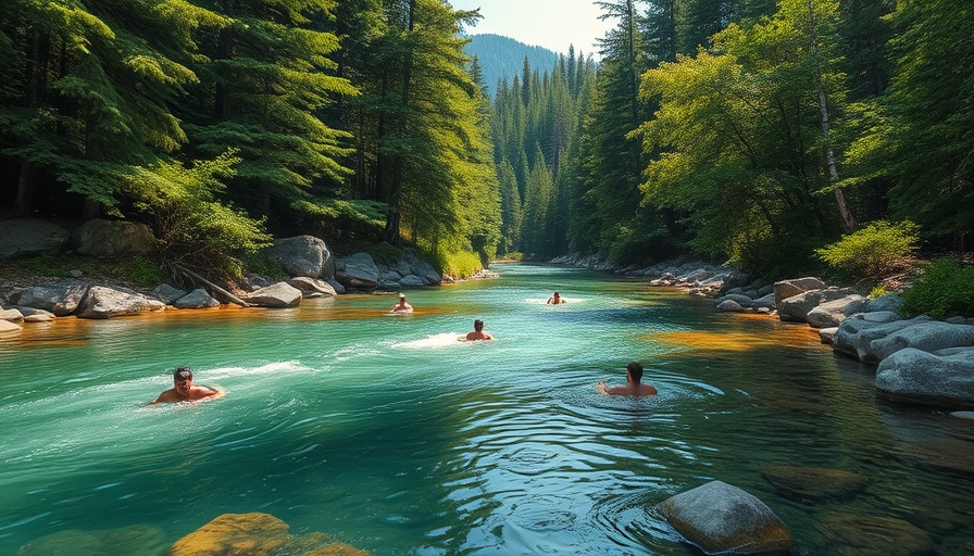 Activities in Northern California in June - swimming in a forest river.