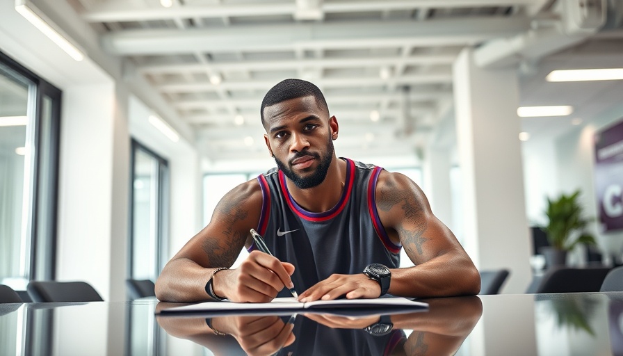 Sacramento Kings player signs contract extension in modern office.