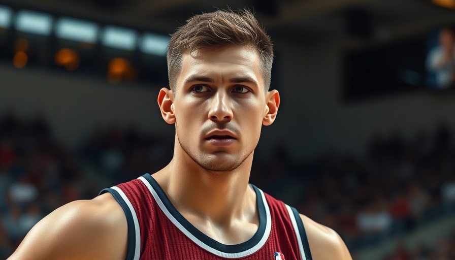 Nikola Jokic contemplating game in basketball arena.