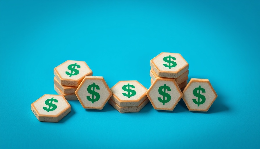 Financial growth concept with hexagonal tiles on blue surface.