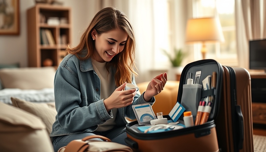 Young traveler organizing Invisalign kit for a trip in a cozy room.