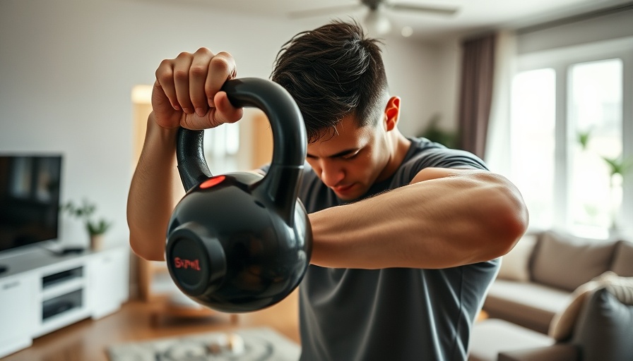 Person lifting kettlebell at home, overcoming barriers to better health.