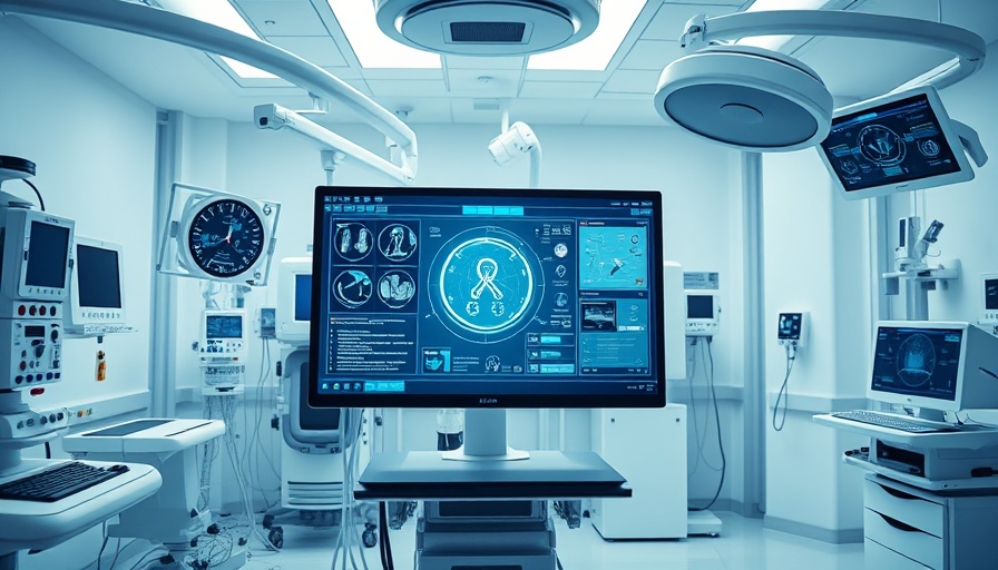 FHIR-Based Reporting in Cancer Care: hospital room with medical data interface.