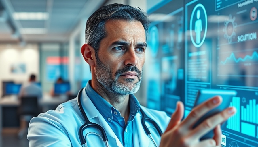 Healthcare professional with virtual screens illustrating information blocking in health technology.