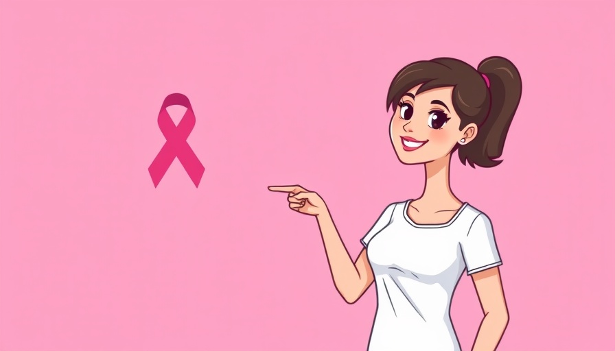 Illustration of woman with pink ribbon for breast cancer awareness.