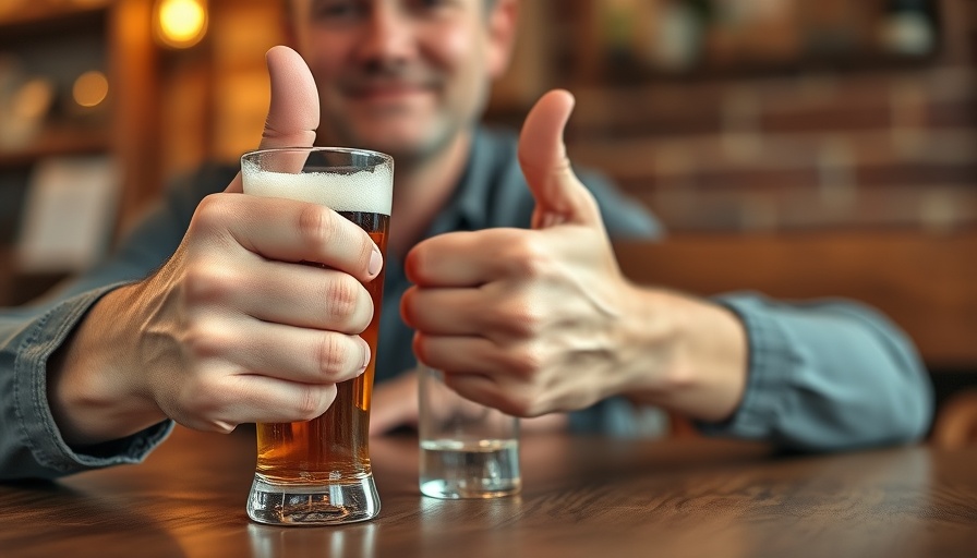 Thumbs up next to beer glass, symbolizing decision to give up alcohol.