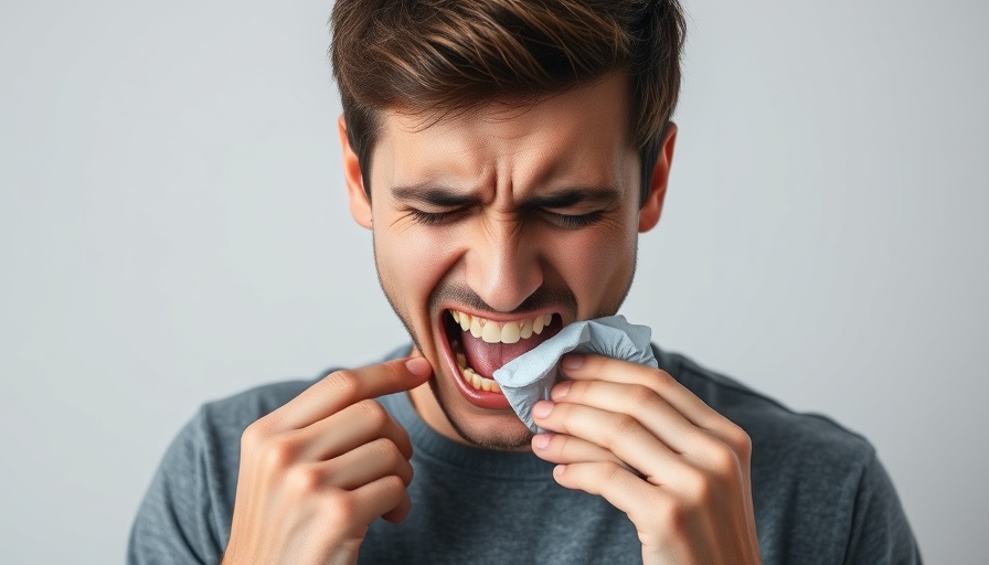 Man experiencing teeth pain from stress, holding ice pack.