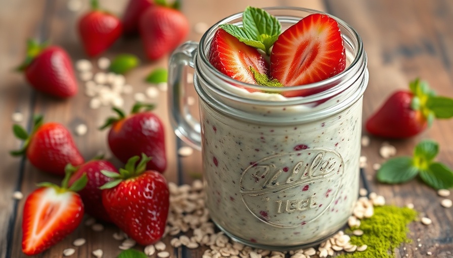 Vibrant Matcha Strawberry Overnight Oats topped with strawberries and mint.