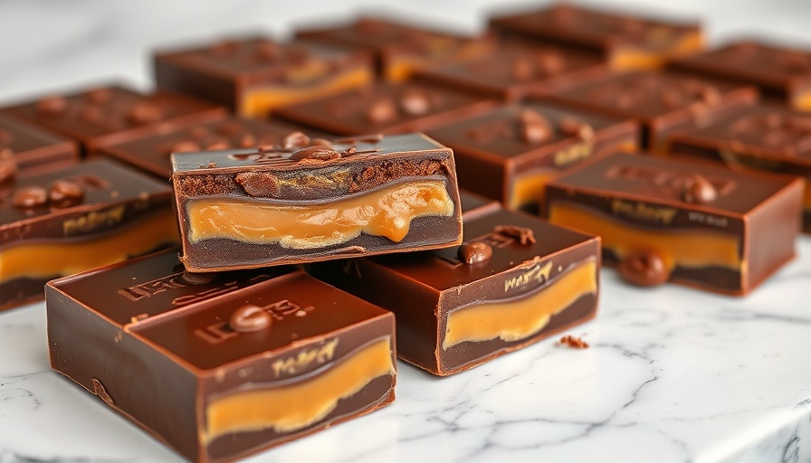 Healthy entertaining menu chocolate caramel squares with peanut butter.