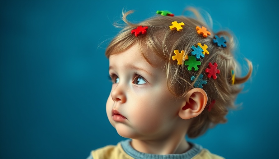 Young child's profile with colorful puzzle pieces in hair.