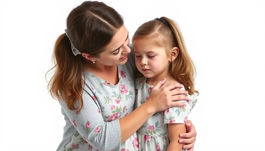 Adult comforting sad child to solve kids behavior and chronic health issues.